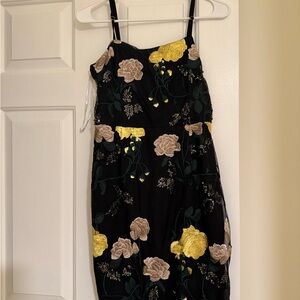 Floral Black Dress with Yellow and Beige Accents